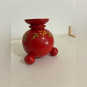Swedish Wooden Taper Candle Holder Red Painted Design 4 Inches